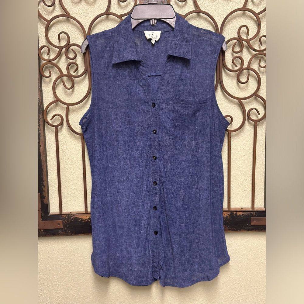 Anthropologie Ember blue sleeveless button down top